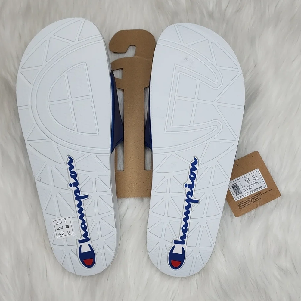 Champion IPO Royal White Slides Sandals Flip Flops
